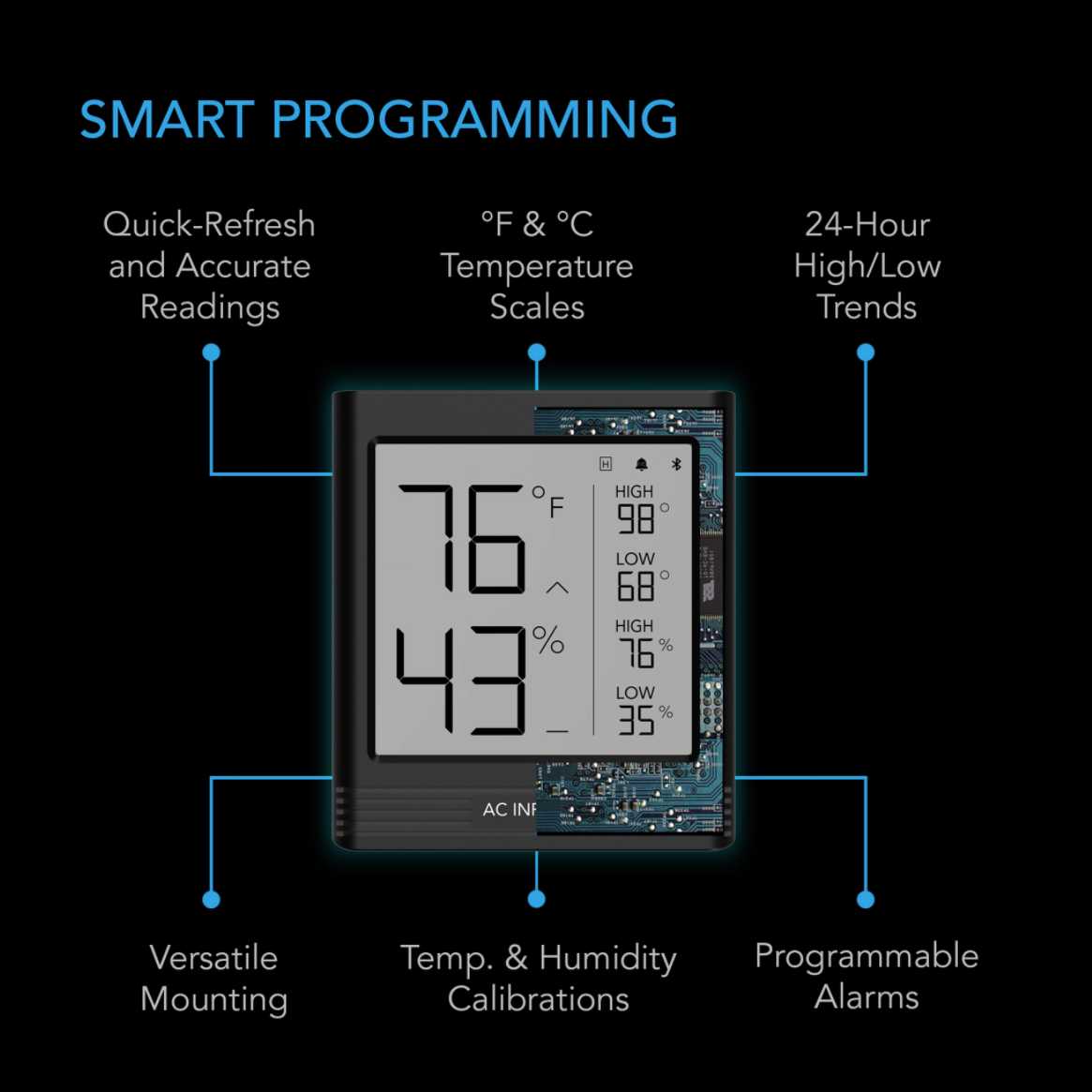 AC Infinity CLOUDCOM B1 Smart Thermo-Hygrometer With Data App, 12' Sensor Probe AC Infinity