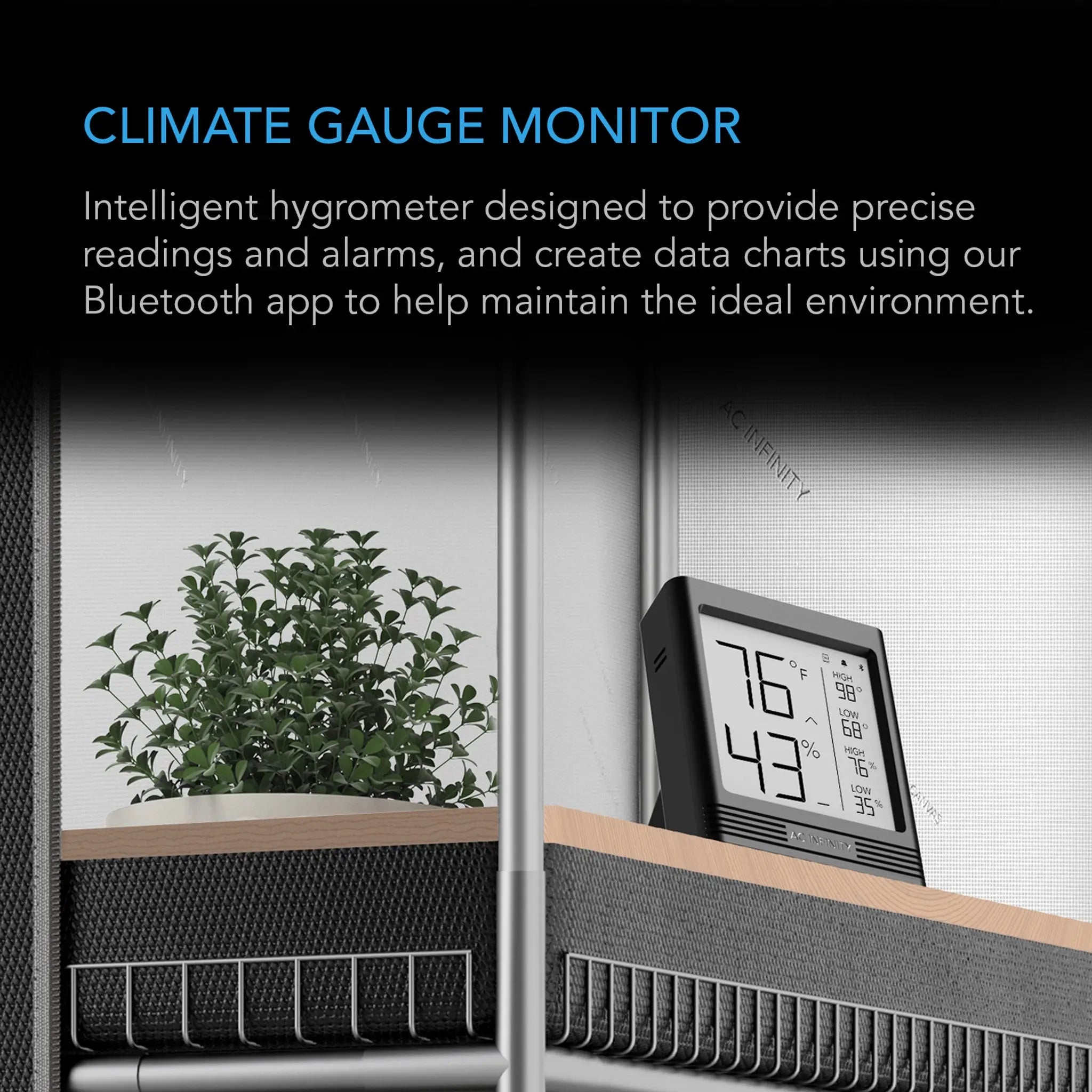 AC Infinity CLOUDCOM B2 Smart Thermo-Hygrometer With Data App, Integrated Sensor Probe AC Infinity