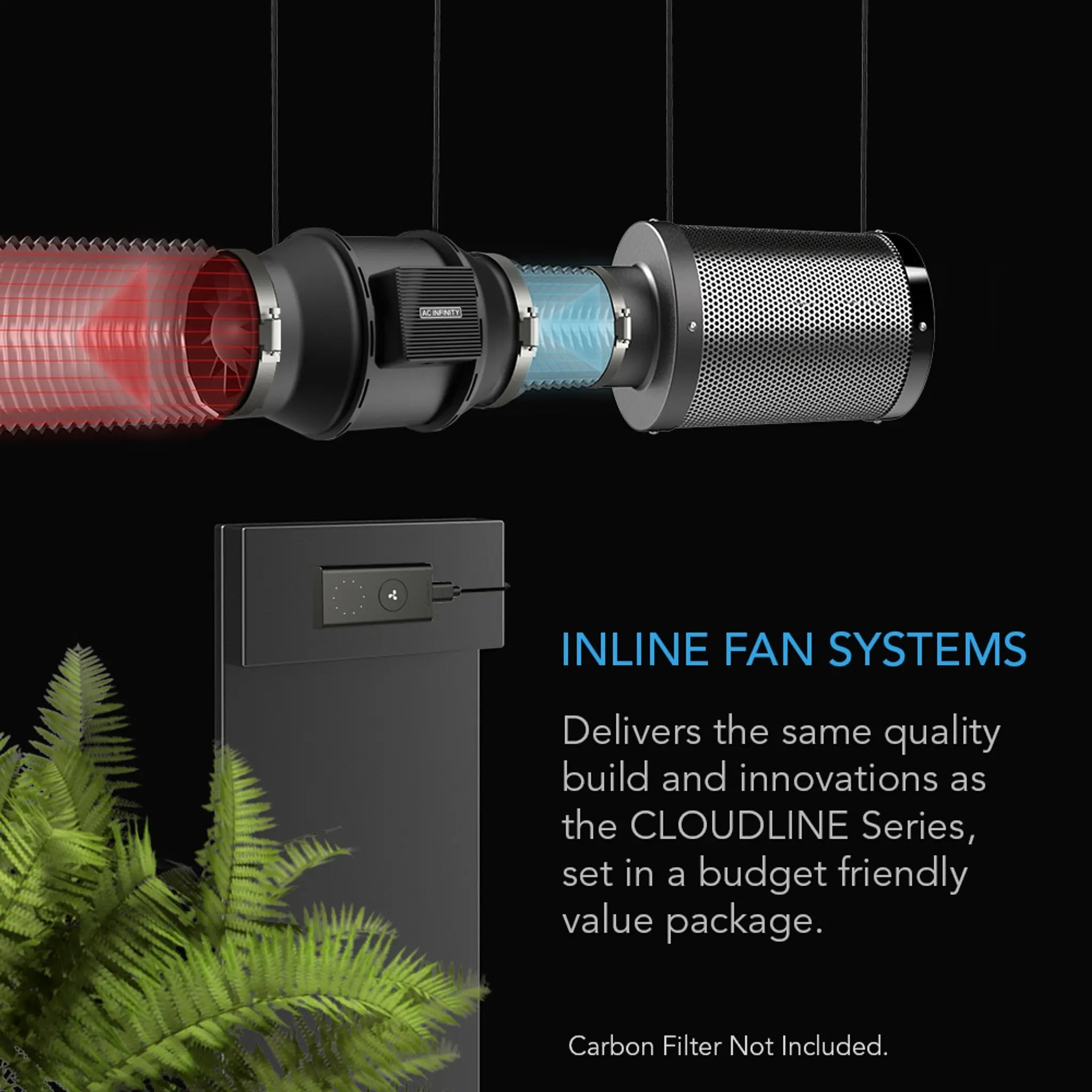 AC Infinity CLOUDLINE LITE A4 Inline Duct Fan System with Speed Controller, 4"