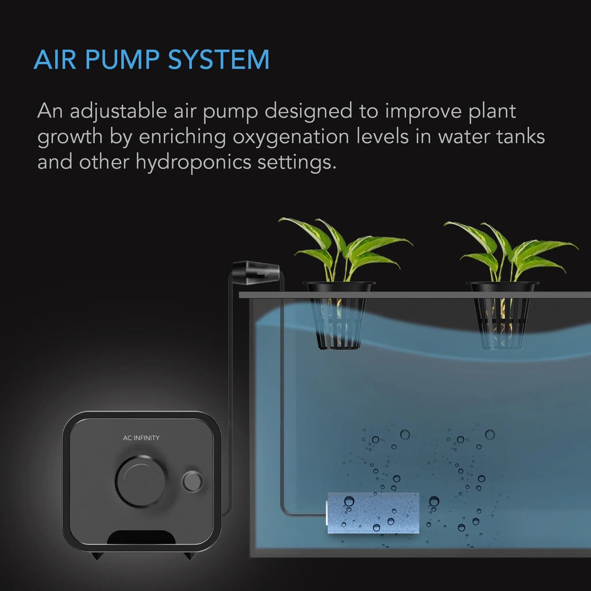 AC Infinity HYDROPONICS AIR PUMP, ONE-OUTLET PUMPING KIT, 24 GPH (1.5 L/M) AC Infinity