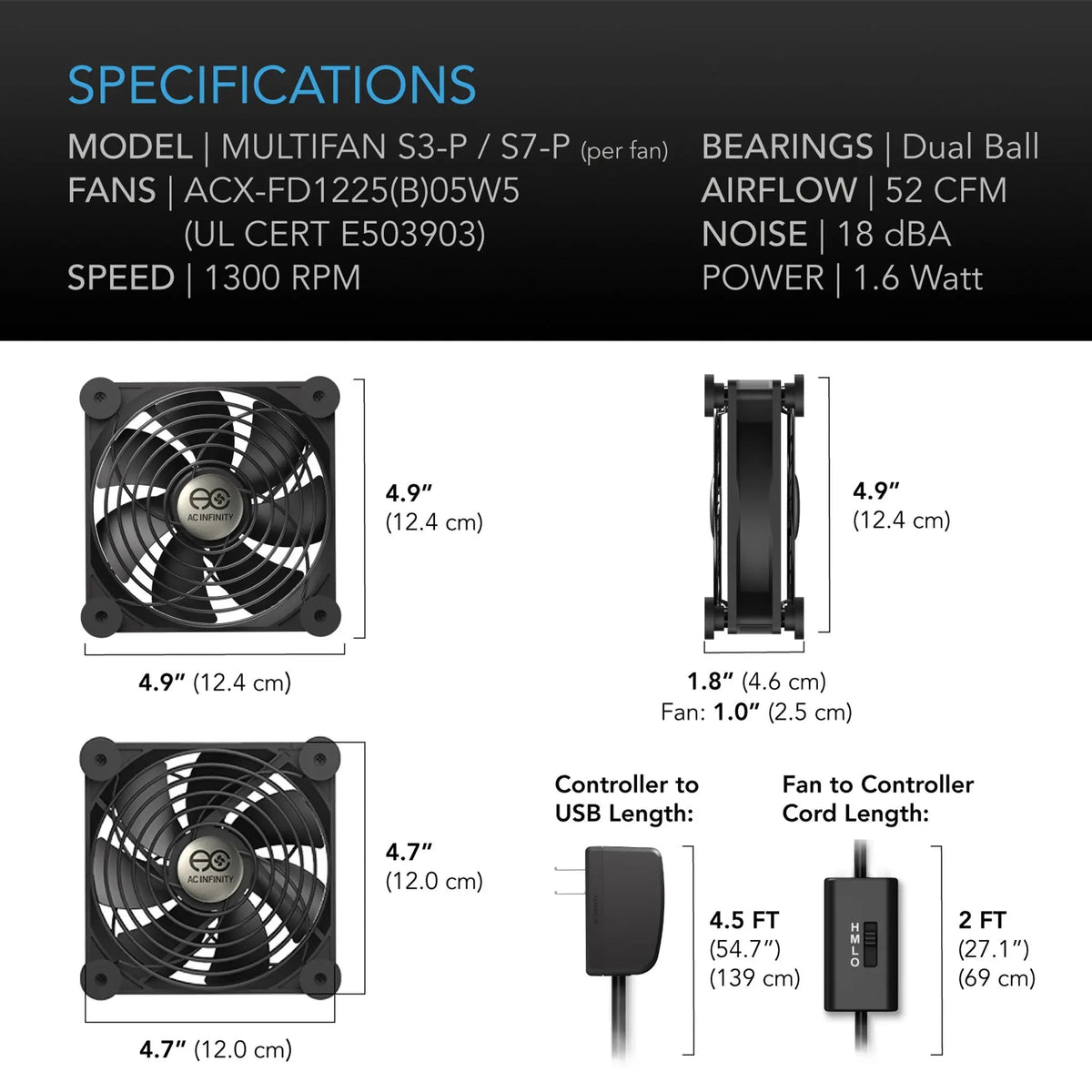 AC Infinity Multifan S3-P, Quiet AC-Powered Cooling Fan, 120mm