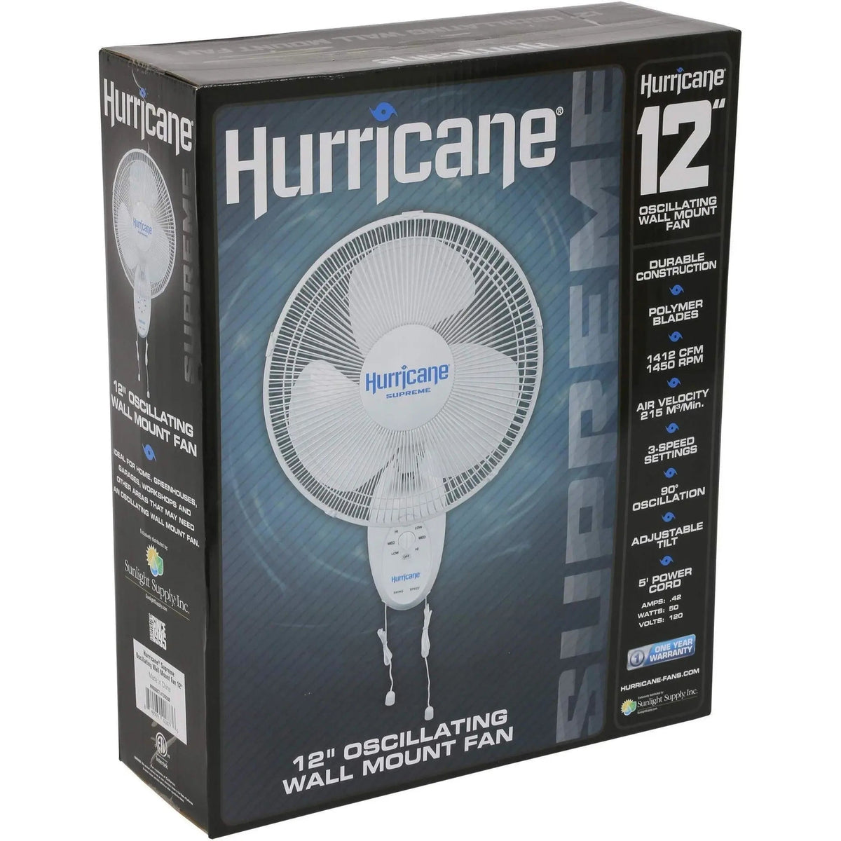 Hurricane® Supreme Oscillating Wall Mount Fan, 12" Hurricane