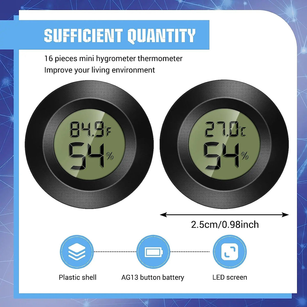 Mini Thermo-Hygrometer Digital Humidity & Temperature Gauge w/ LCD Display